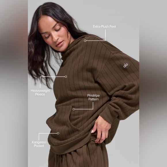 ALO Yoga NWT Pinstripe Hoodie Sweatshirt in Expresso Size M - Picture 3 of 9